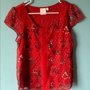 LC red floral blouse